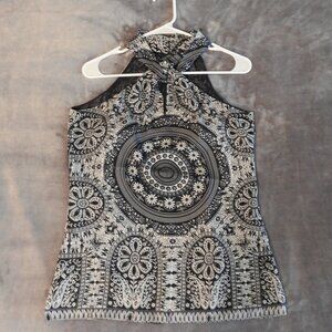 Rafaella Sleeveless Halter Top, Navy/White, Medium